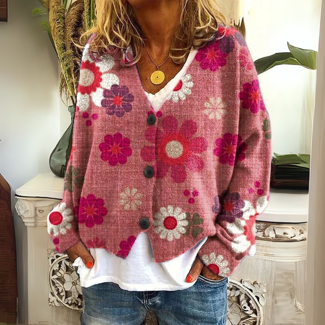 Aurore — Blumen-Cardigan aus weichem Strick