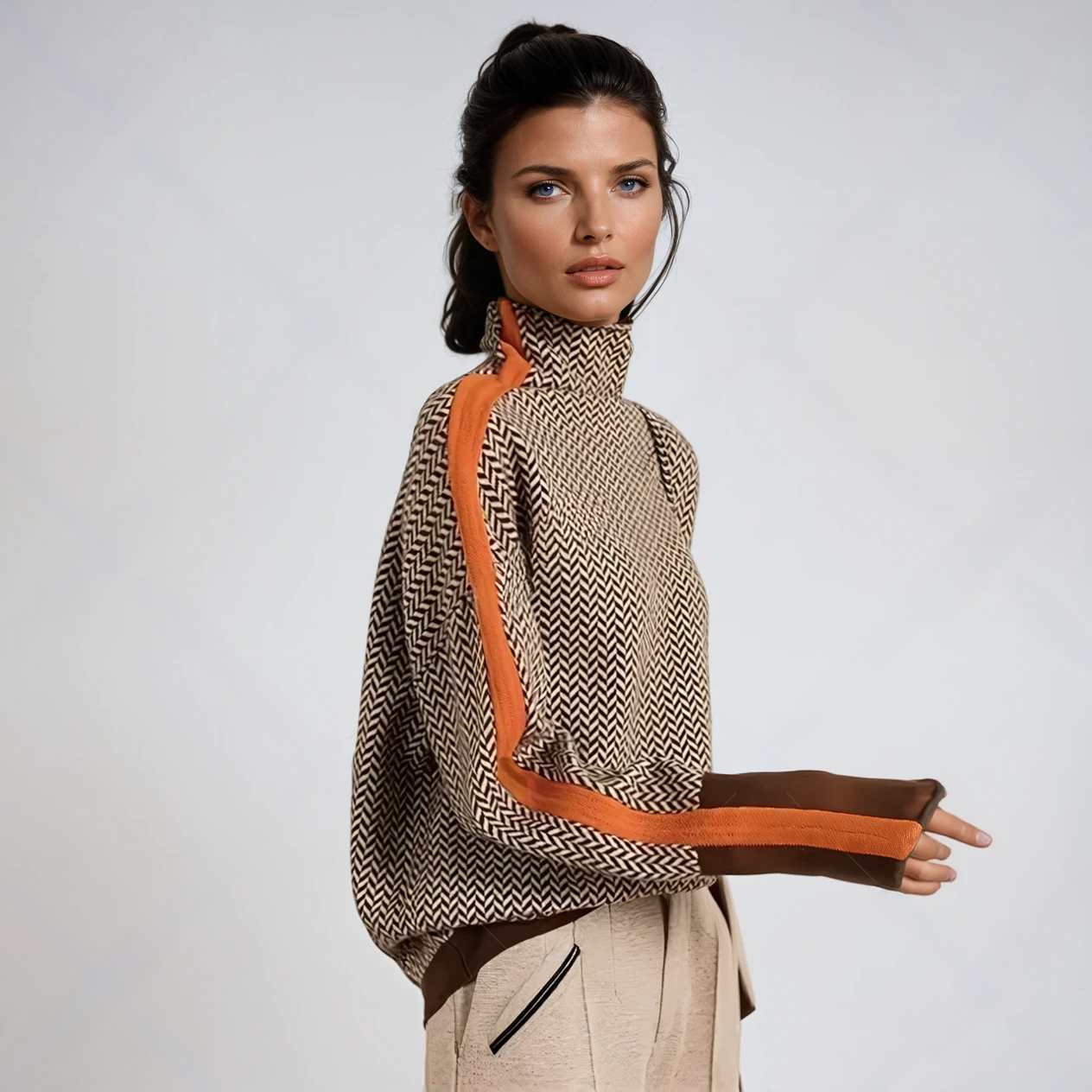 Malou™ | Pullover mit Stehkragen und auffälligen Kontraststreifen