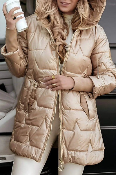 Zéphirine | Lange und warme Steppjacke mit umschlagbarer Kapuze